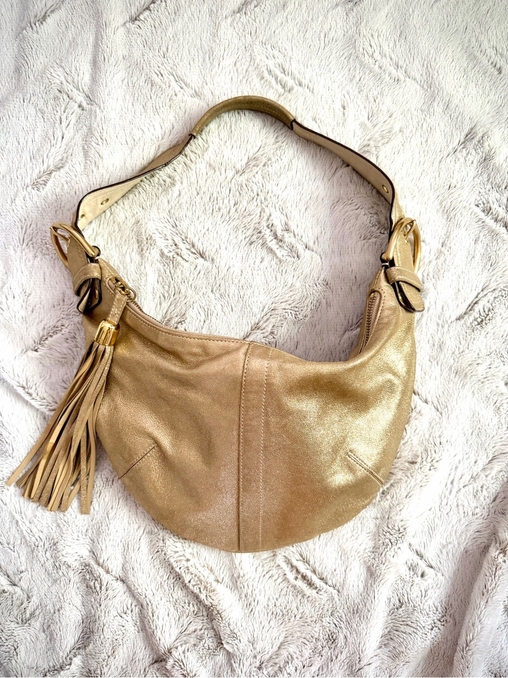 Coach Vintage Limited Edition Metallic Gold Leather Shoulder Hobo with Tassel